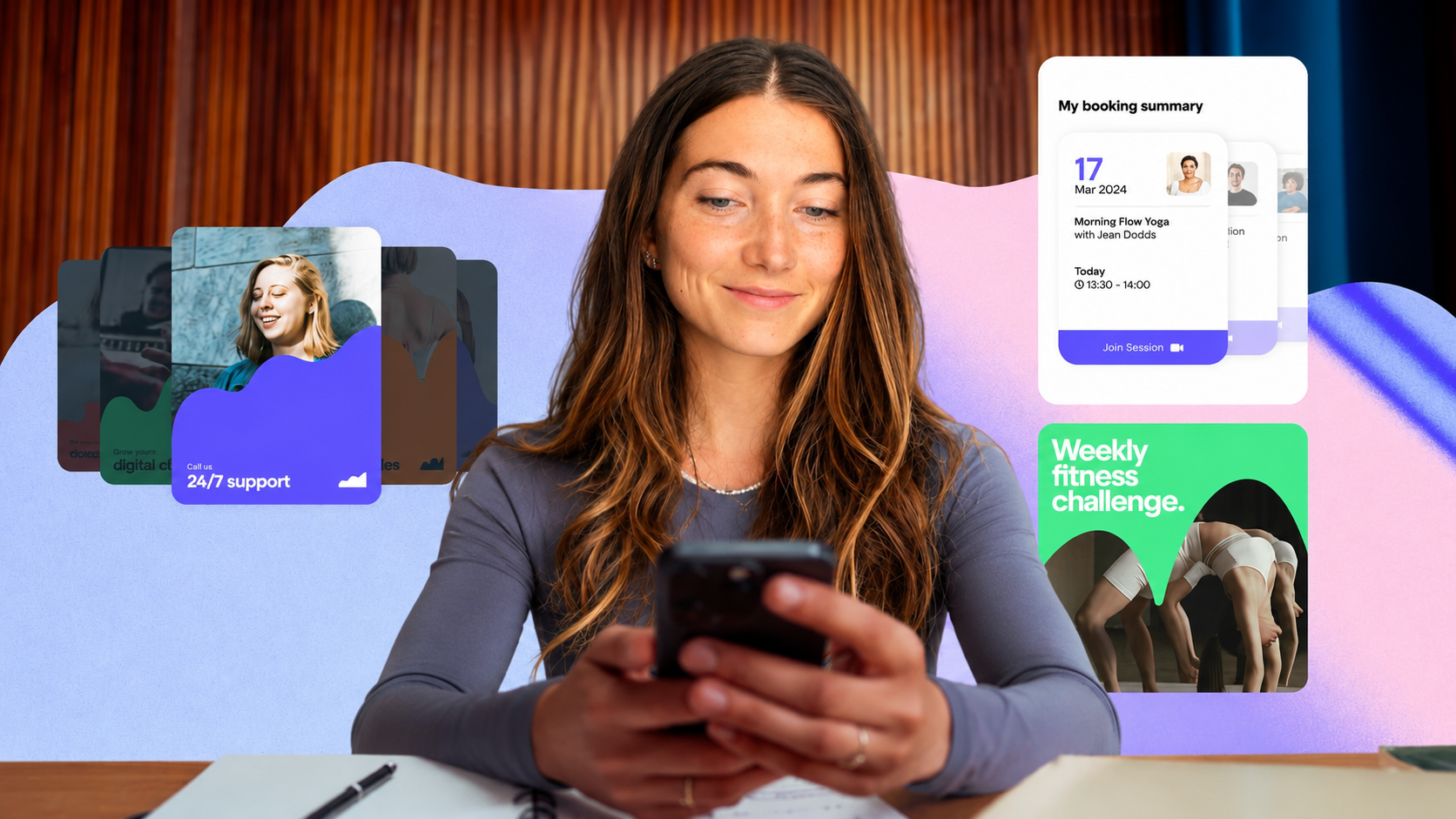 Consultante marketing digital gérant réseaux sociaux et campagnes depuis son smartphone
